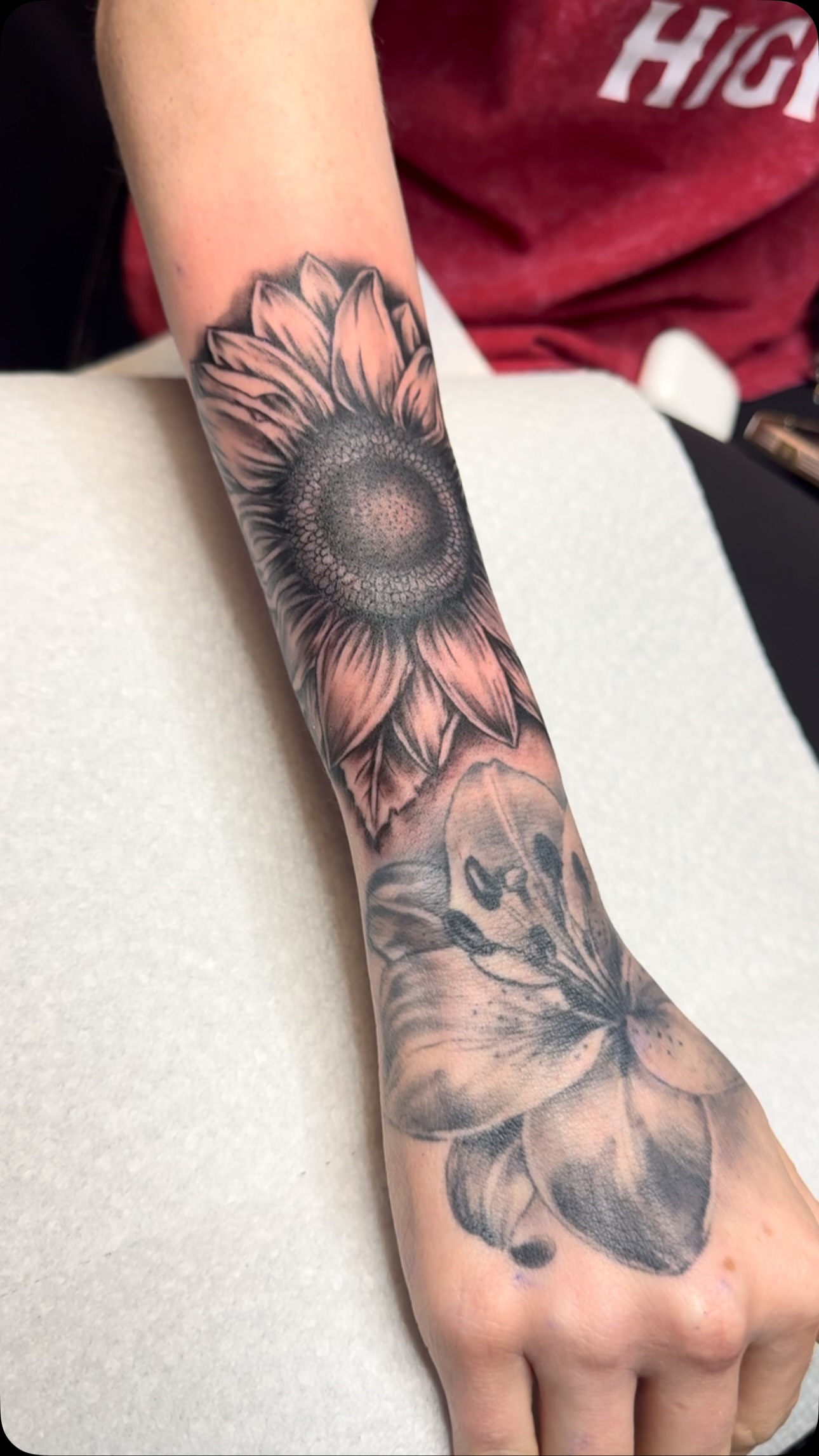 Sunflower tattoo by Anthony at Timeless Ink Studio